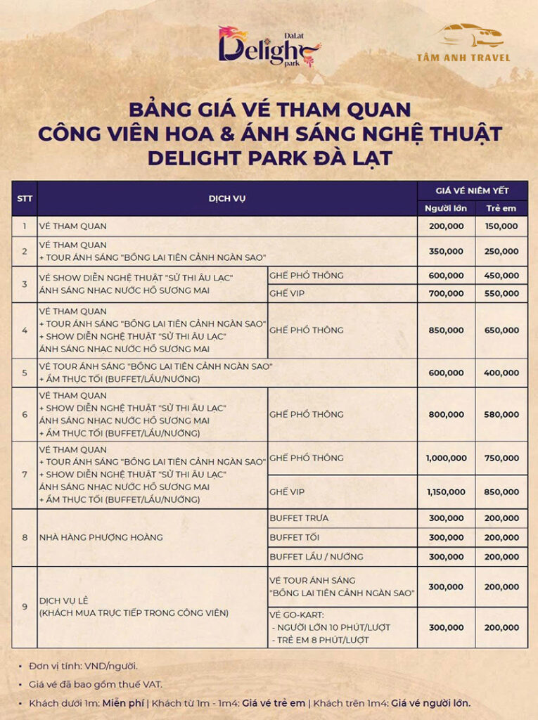 Giá vé tham quan Công viên Ánh Sáng Đà Lạt