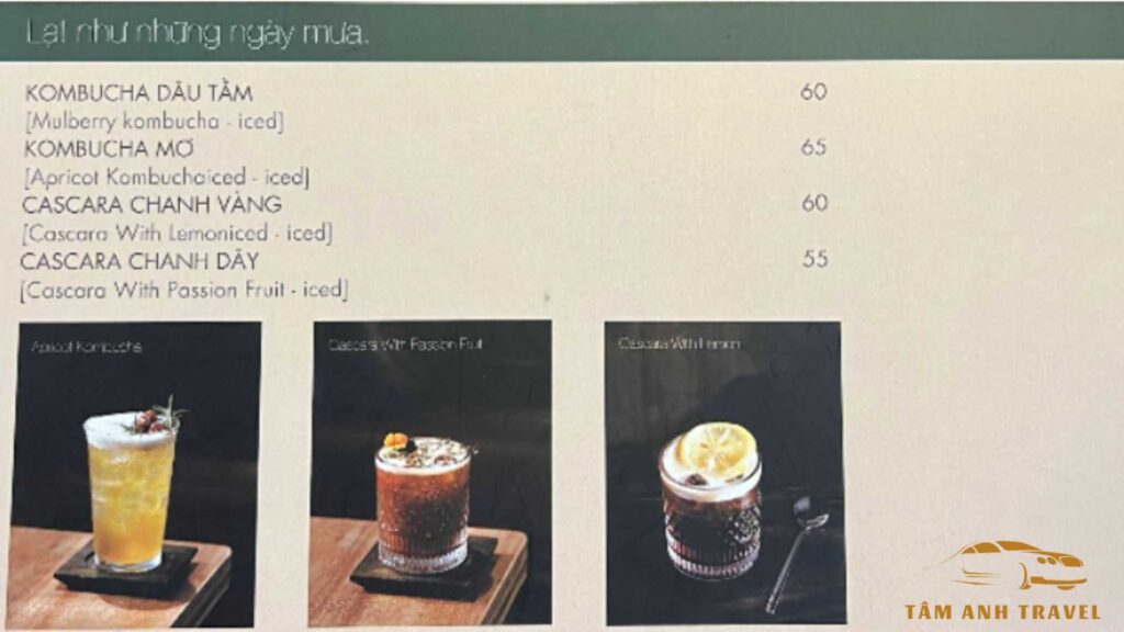 Menu đồ uống của quán Đậm Đà Lạt Coffee Roasters